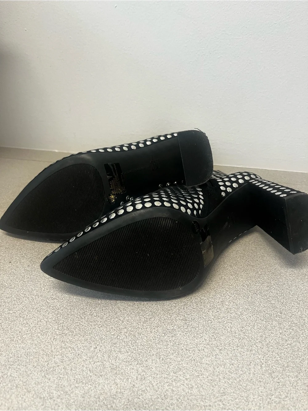 INC Silver Studded Black Ankle Boots Block Heel Sz 9.6 NWOT